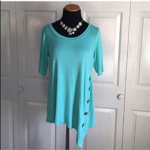Asymmetrical Aqua Button Tunic